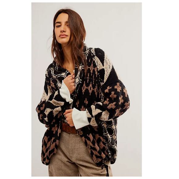 Free People Bright & Optimistic Cardigan in the Onyx Caribou Combo Size XS